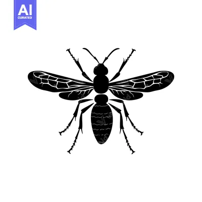 Premium design asset: Black Silhouette of a Wasp with Spread Wings