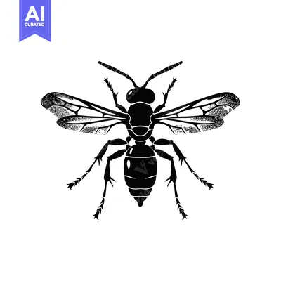 Aset premium populer: Black and White Silhouette of a Wasp with Spread Wings