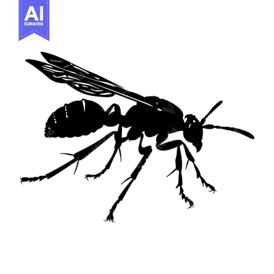 Popular premium asset: Black silhouette of a wasp with wings spread