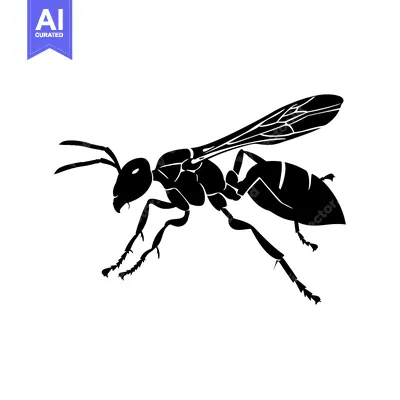 Black and White Silhouette of a Wasp in Flight