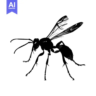 Aset desain premium: Black and White Silhouette of a Wasp with Wings Spread