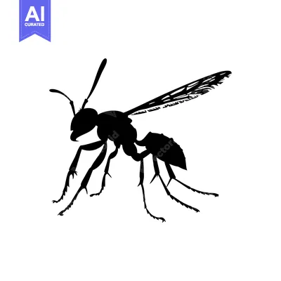Popular premium asset: Black silhouette of a wasp with spread wings