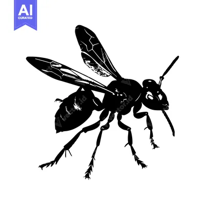 Premium design asset: Black and White Silhouette of a Wasp with Wings Spread