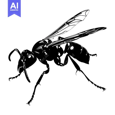 Aset desain premium: Black and White Silhouette of a Wasp in Flight