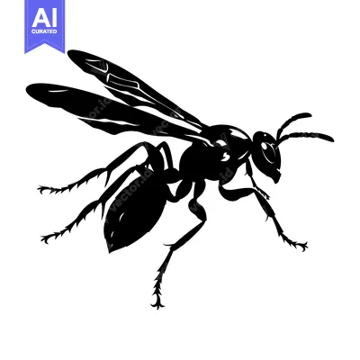 Aset desain premium: Black Silhouette of a Wasp in Flight