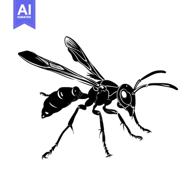 Aset desain premium: Black and White Silhouette of a Wasp