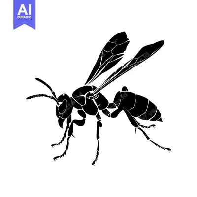 Aset desain premium: Black and White Silhouette of a Wasp