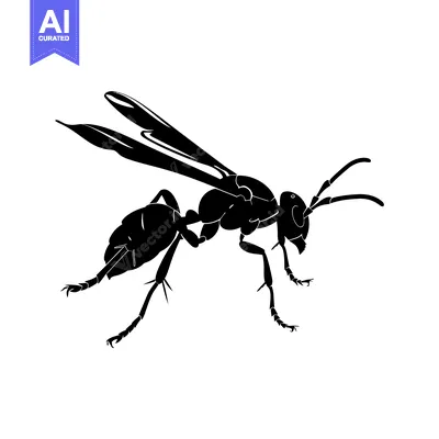 Black Silhouette of a Wasp in Flight