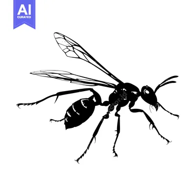 Premium design asset: Black and White Silhouette of a Wasp in Flight