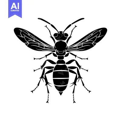 Aset desain premium: Black and White Silhouette of a Wasp with Spread Wings
