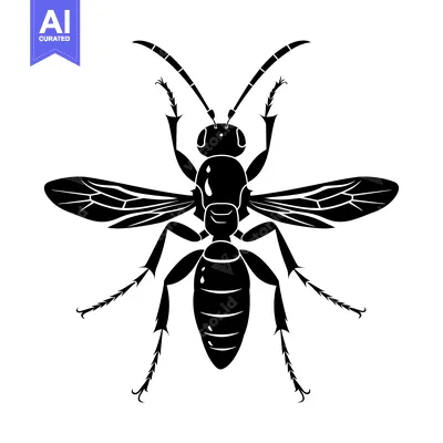 Black and White Silhouette of a Wasp with Spread Wings