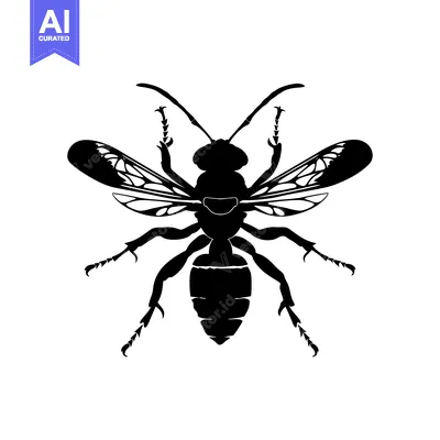 Aset premium populer: Black and White Silhouette of a Bee with Wings Spread