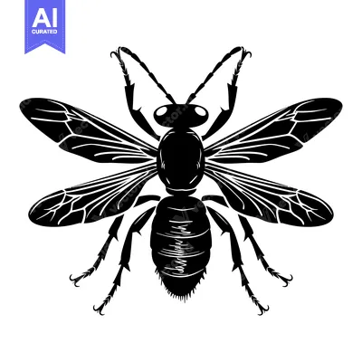 Aset premium populer: Black and White Silhouette of a Wasp with Spread Wings