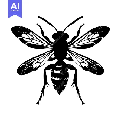 Aset premium populer: Black and White Silhouette of a Wasp with Spread Wings