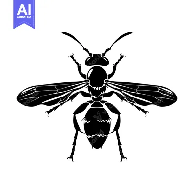 Premium design asset: Black Silhouette of a Wasp with Spread Wings
