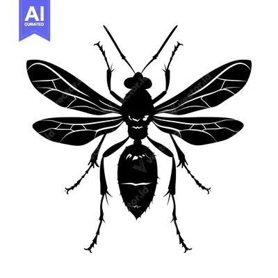 Black and White Silhouette of a Wasp with Spread Wings