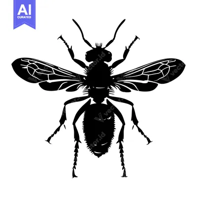 Aset desain premium: Black and White Silhouette of a Bee with Spread Wings