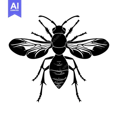 Aset premium populer: Black and White Silhouette of a Wasp with Spread Wings