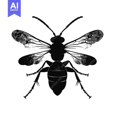 Premium design asset: Black and white silhouette of a wasp with detailed wings