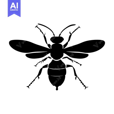 Premium design asset: Black silhouette of a wasp with spread wings