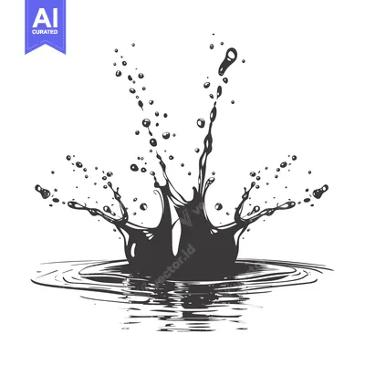 Aset desain premium: Black Liquid Splashing and Creating Ripples in Water