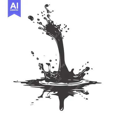 Aset premium populer: Black Ink Splash with Droplets and a Pool of Ink Below