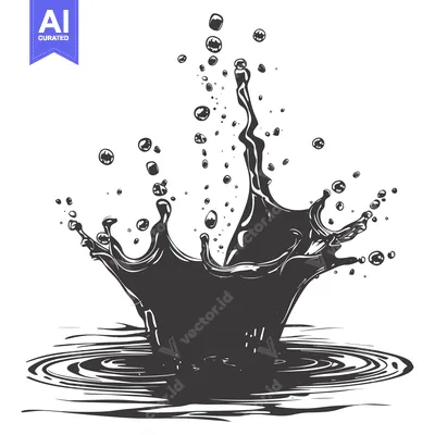 Aset desain premium: Black and White Illustration of Water Droplet Splashing into Still Wat