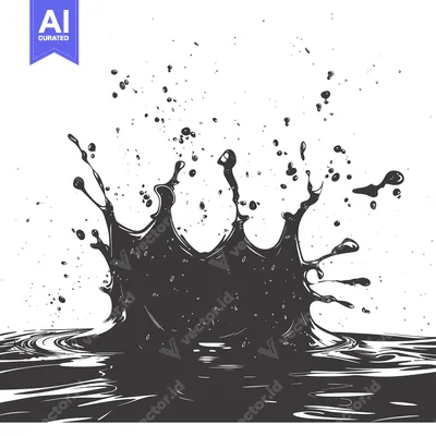 Black Ink Splash with Ripples and Splashes