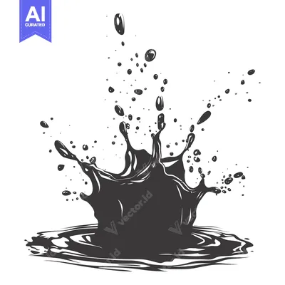 Premium design asset: Black Liquid Splash with Ripples and Droplets