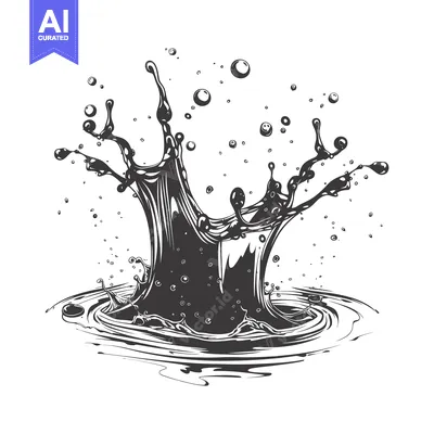 Aset desain premium: Black and White Ink Splash Illustration with Ripples and Bubbles