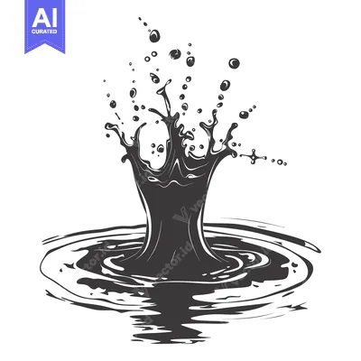 Aset premium populer: Black and White Illustration of a Water Drop Splashing into a Pool of