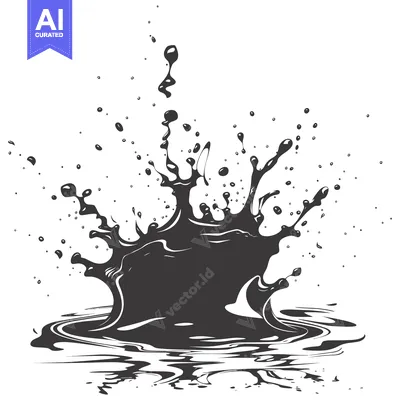 Black Ink Splash with Ripples and Droplets