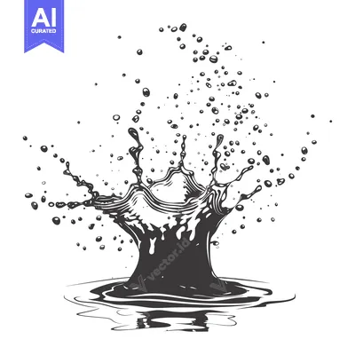 Black and White Hand-Drawn Illustration of Water Splashing