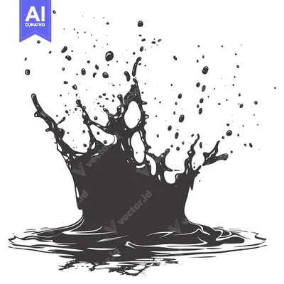 Black Liquid Splash with Ripples and Droplets