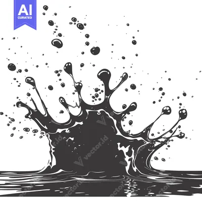Aset desain premium: Black Liquid Splash with Bubbles and Ripples