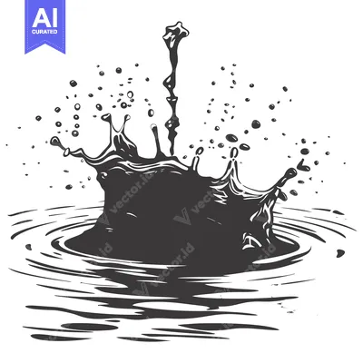 Ink Droplet Splashing in Water, Creating a Crown-Shaped Crown