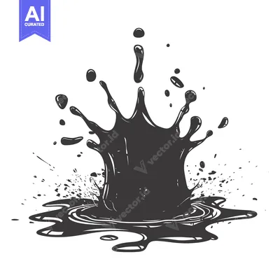 Black Liquid Splash with Splashes and Spatter