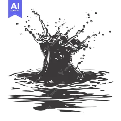 Black and White Illustration of Water Droplet Splashing