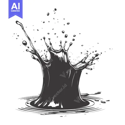 Aset desain premium: A Black and White Illustration of a Water Splash with Ripples