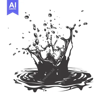 Aset desain premium: Black Ink Splash with Droplets and Ripples