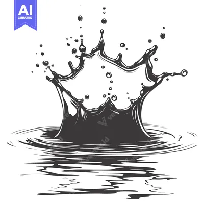 A Detailed Ink Illustration of a Water Droplet Splashing and Creating