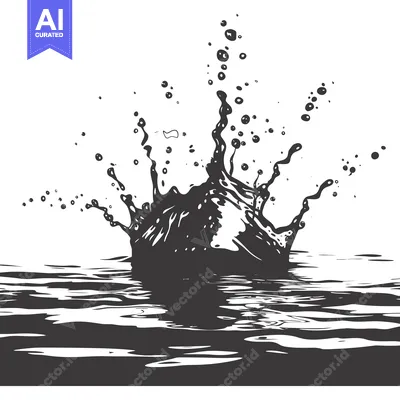 Aset premium populer: A Black and White Illustration of a Water Splash
