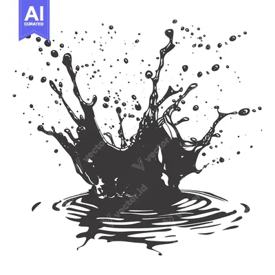 Aset desain premium: Black Liquid Splash with Ripples and Droplets
