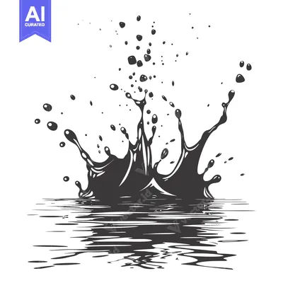 Black liquid splash in water with reflection