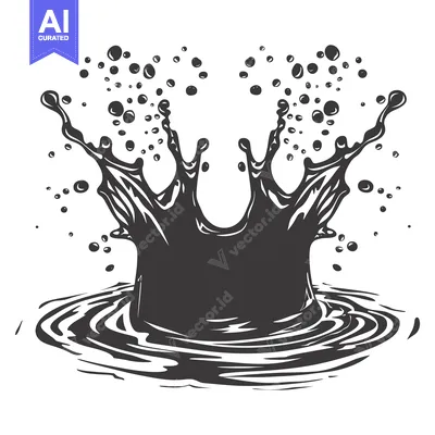 Popular premium asset: Black and White Illustration of a Liquid Splash with Bubbles