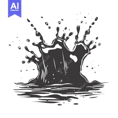 Aset desain premium: Black and White Illustration of a Liquid Splash