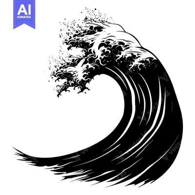 Premium design asset: Black and White Illustration of a Breaking Wave