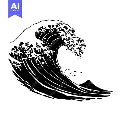 Premium design asset: Black and White Illustration of a Large Ocean Wave
