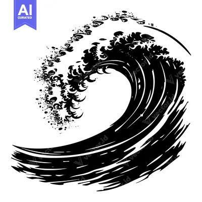 Premium design asset: A Black and White Silhouette of a Large Breaking Wave