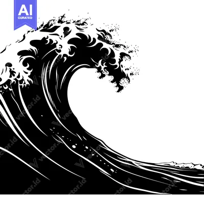 Aset premium populer: A Monochromatic Illustration of a Large Ocean Wave Breaking